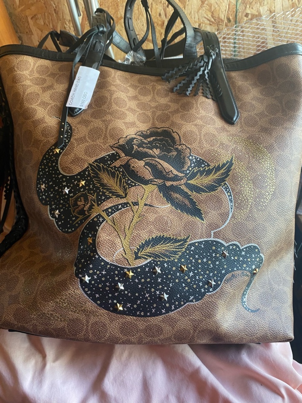 COACH Brown Floral Snake-Print Tote Bag - Women's Fashion Bag